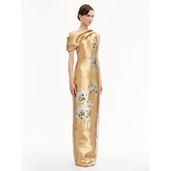 Oscar de la Renta Orchid Gold Metal Organza Gown - Oscar de la Renta Dresses - American Couture - Shop at Coveti