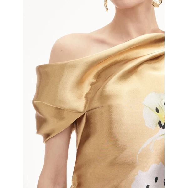 Oscar de la Renta Orchid Gold Metal Organza Gown - Oscar de la Renta Dresses - American Couture - Shop at Coveti