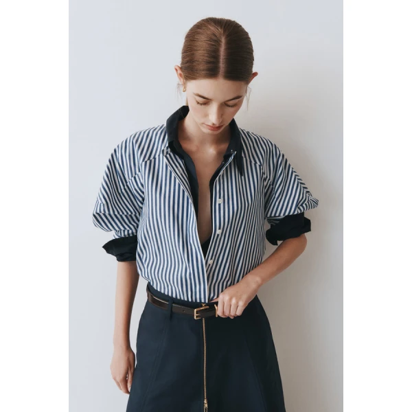 Oroton Sleeve Detail Stripe Shirt - Oroton Tops - Australian Heritage Luxury - Shop at Coveti