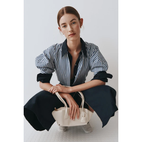 Oroton Sleeve Detail Stripe Shirt - Oroton Tops - Australian Heritage Luxury - Shop at Coveti