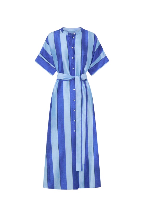 Oroton Slub Silk Stripe Column Dress