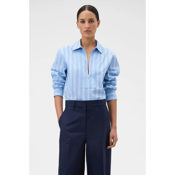 Oroton Yarn Dye Stripe Zip Shirt - Oroton Tops - Australian Heritage Luxury - Shop at Coveti