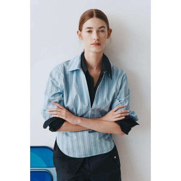 Oroton Yarn Dye Stripe Zip Shirt - Oroton Tops - Australian Heritage Luxury - Shop at Coveti