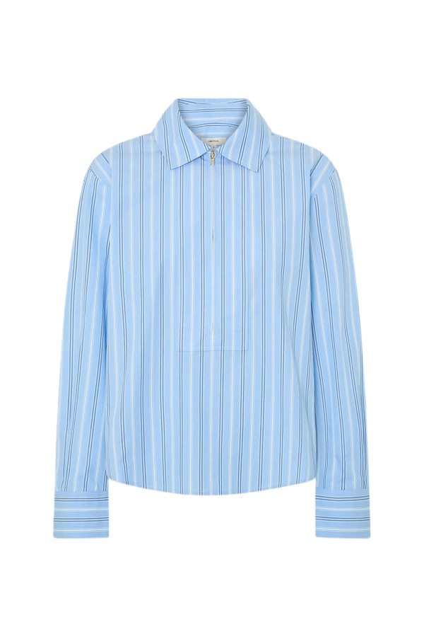 Oroton Yarn Dye Stripe Zip Shirt