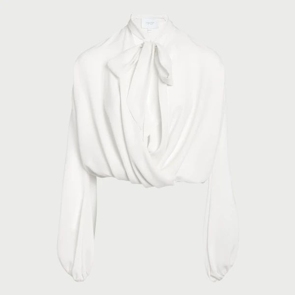 Giambattista Valli Oversize Ivory Self-Tie Neck Silk Blouse - Giambattista Valli Tops - Romantic Couture - Shop at Coveti