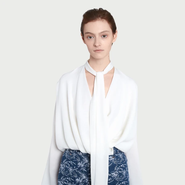 Giambattista Valli Oversize Ivory Self-Tie Neck Silk Blouse - Giambattista Valli Tops - Romantic Couture - Shop at Coveti
