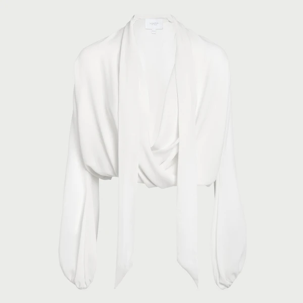 Giambattista Valli Oversize Ivory Self-Tie Neck Silk Blouse - Giambattista Valli Tops - Romantic Couture - Shop at Coveti