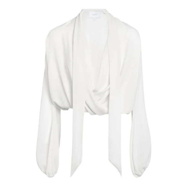 Giambattista Valli Oversize Ivory Self-Tie Neck Silk Blouse - Giambattista Valli Tops - Romantic Couture - Shop at Coveti