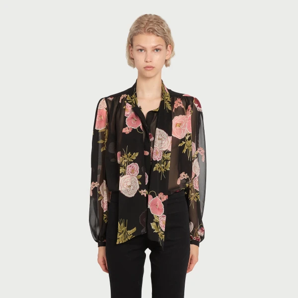 Giambattista Valli Pansies Black Silk Blouse - Giambattista Valli Tops - Romantic Couture - Shop at Coveti