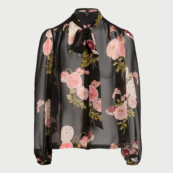 Giambattista Valli Pansies Black Silk Blouse - Giambattista Valli Tops - Romantic Couture - Shop at Coveti