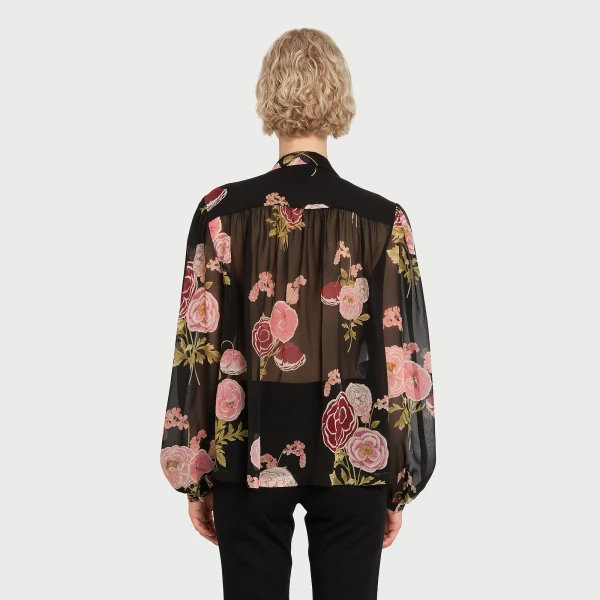 Giambattista Valli Pansies Black Silk Blouse - Giambattista Valli Tops - Romantic Couture - Shop at Coveti