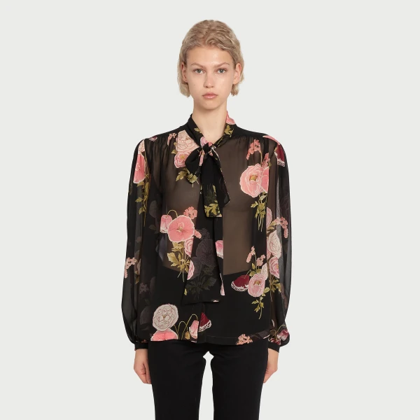 Giambattista Valli Pansies Black Silk Blouse - Giambattista Valli Tops - Romantic Couture - Shop at Coveti
