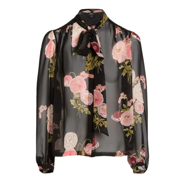 Giambattista Valli Pansies Black Silk Blouse - Giambattista Valli Tops - Romantic Couture - Shop at Coveti