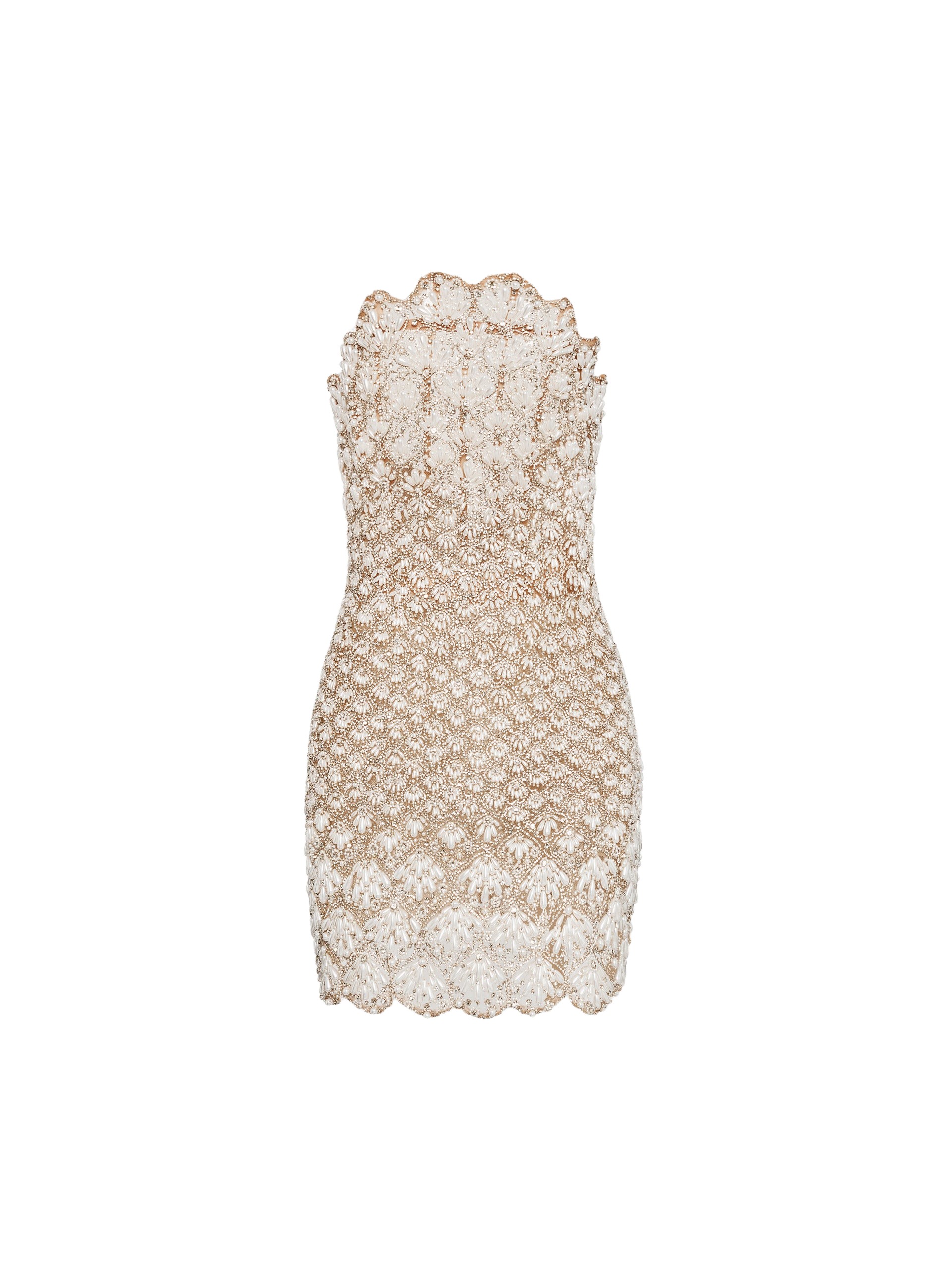Oscar de la Renta Pearl Embroidered Scallop Dress