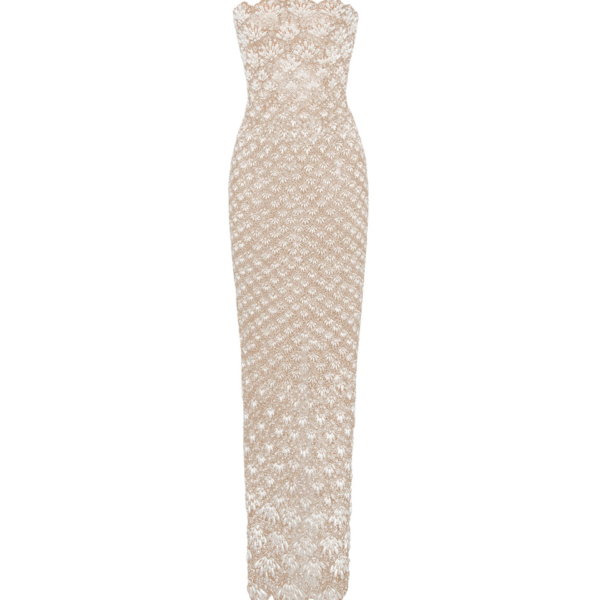 Oscar de la Renta Pearl Embroidered Scallop Gown - Oscar de la Renta Dresses - American Couture - Shop at Coveti