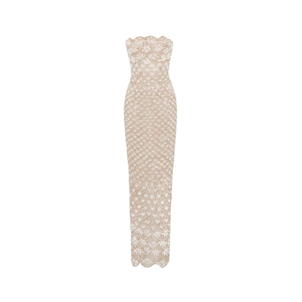 Oscar de la Renta Pearl Embroidered Scallop Gown - Oscar de la Renta Dresses - American Couture - Shop at Coveti