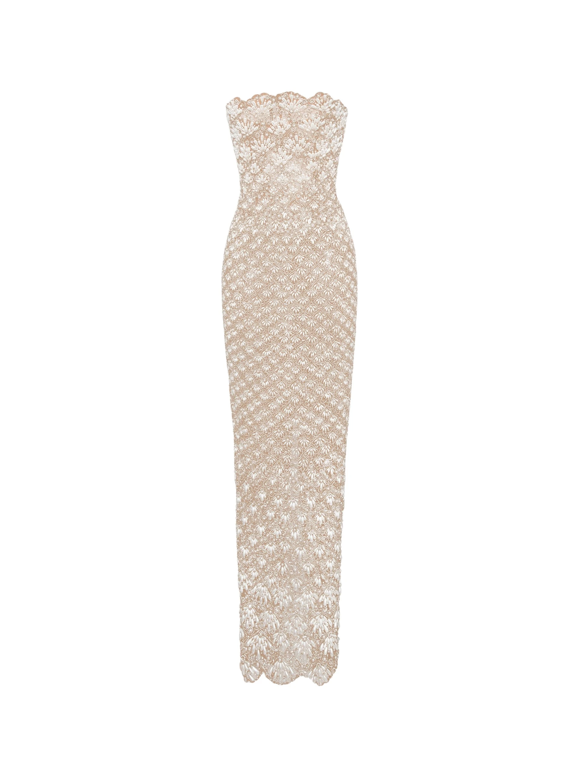 Pearl-Embroidered-Scallop-Gown-Oscar-de-la-Renta-Dresses18757_nobg Oscar de la Renta Pearl Embroidered Scallop Gown - Oscar de la Renta Dresses - American Couture - Shop at Coveti
