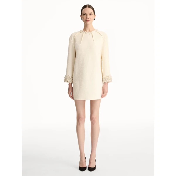 Oscar de la Renta Pearl Embroidered Tweed Shift Dress - Oscar de la Renta Dresses - American Couture - Shop at Coveti