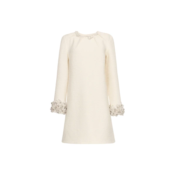 Oscar de la Renta Pearl Embroidered Tweed Shift Dress - Oscar de la Renta Dresses - American Couture - Shop at Coveti