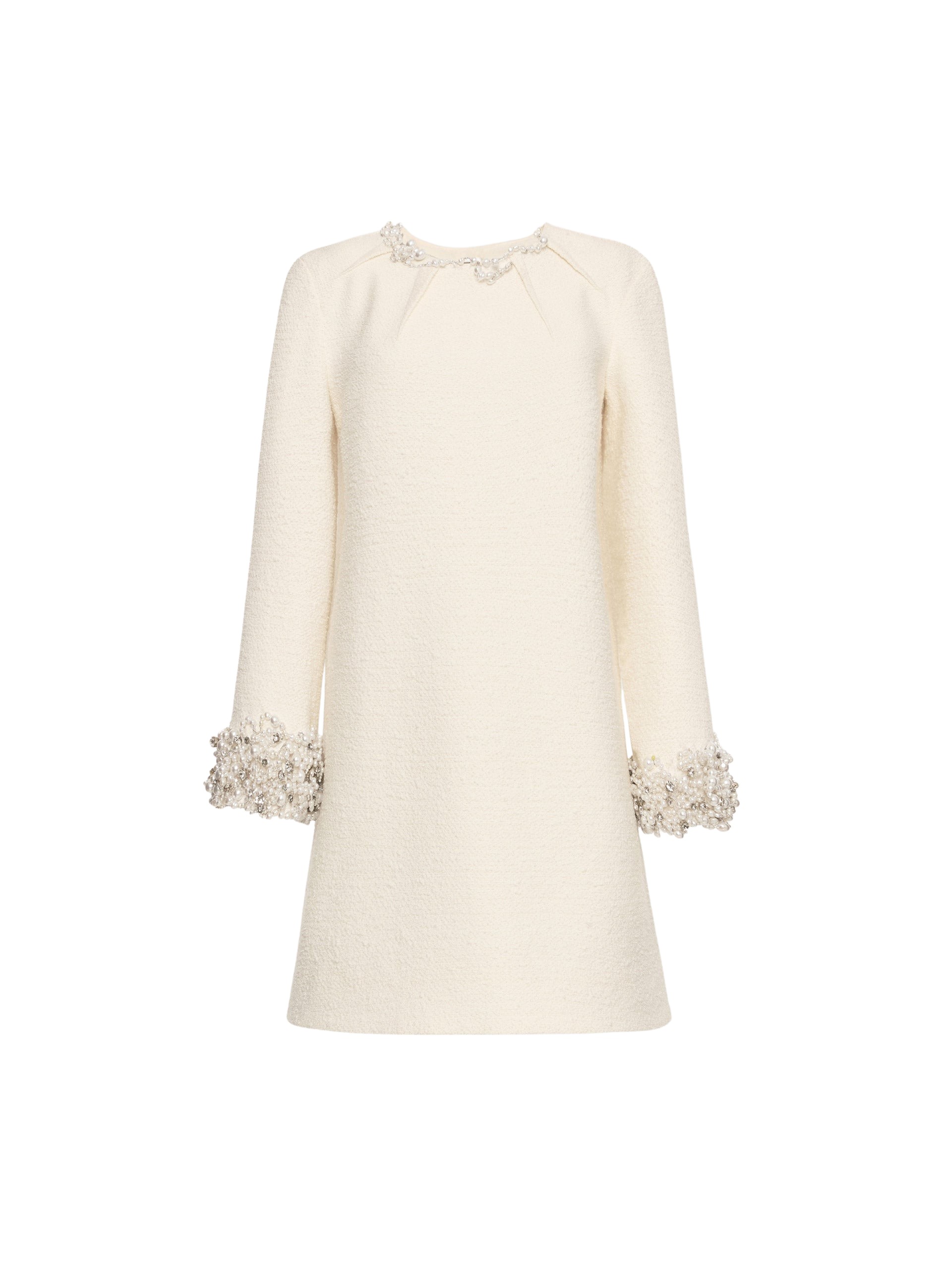 Oscar de la Renta Pearl Embroidered Tweed Shift Dress