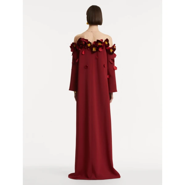 Oscar de la Renta Peony Appliqué Illusion Neck Caftan - Oscar de la Renta Dresses - American Couture - Shop at Coveti