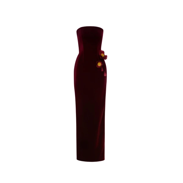 Oscar de la Renta Peony Appliqué Velvet Gown - Oscar de la Renta Dresses - American Couture - Shop at Coveti