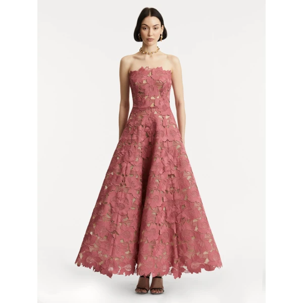 Oscar de la Renta Peony Guipure Tea Length Gown - Oscar de la Renta Dresses - American Couture - Shop at Coveti