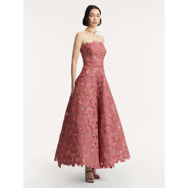 Oscar de la Renta Peony Guipure Tea Length Gown - Oscar de la Renta Dresses - American Couture - Shop at Coveti