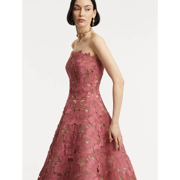 Oscar de la Renta Peony Guipure Tea Length Gown - Oscar de la Renta Dresses - American Couture - Shop at Coveti