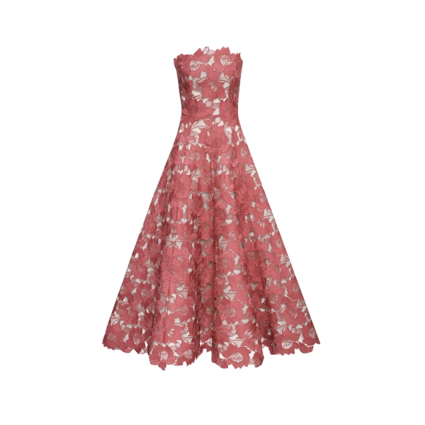 Oscar de la Renta Peony Guipure Tea Length Gown - Oscar de la Renta Dresses - American Couture - Shop at Coveti