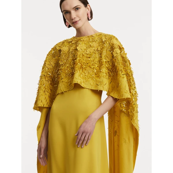 Oscar de la Renta Peony Sequin and Raffia Embroidered Caftan - Oscar de la Renta Dresses - American Couture - Shop at Coveti