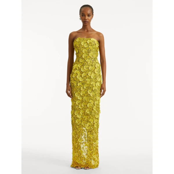 Oscar de la Renta Peony Sequin and Raffia Embroidered Gown - Oscar de la Renta Dresses - American Couture - Shop at Coveti