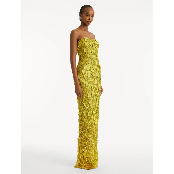 Oscar de la Renta Peony Sequin and Raffia Embroidered Gown - Oscar de la Renta Dresses - American Couture - Shop at Coveti