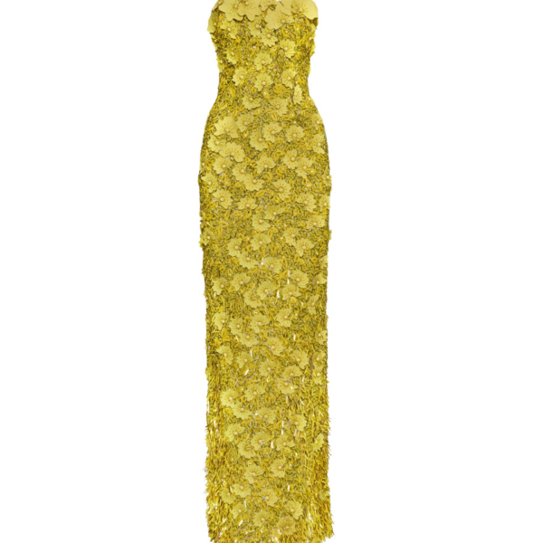Oscar de la Renta Peony Sequin and Raffia Embroidered Gown - Oscar de la Renta Dresses - American Couture - Shop at Coveti