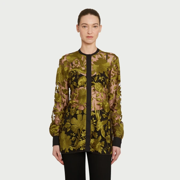 Giambattista Valli Peridot Chimera Shawl Tulle Blouse - Giambattista Valli Tops - Romantic Couture - Shop at Coveti