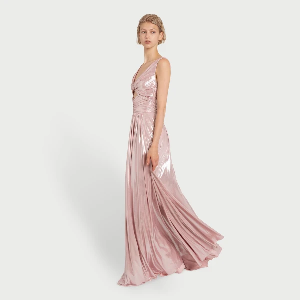 Giambattista Valli Pink Dress In Liquid Jersey With Crossover Draping - Giambattista Valli Dresses - Romantic Couture - Shop at Coveti