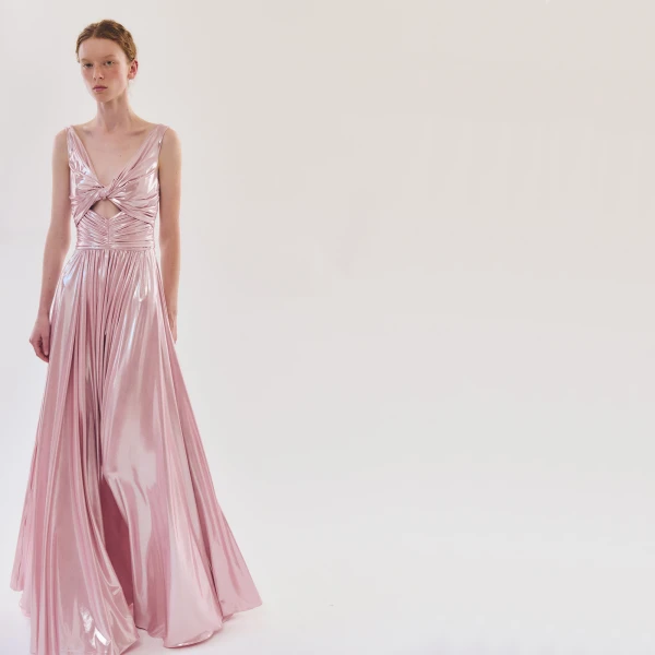 Giambattista Valli Pink Dress In Liquid Jersey With Crossover Draping - Giambattista Valli Dresses - Romantic Couture - Shop at Coveti