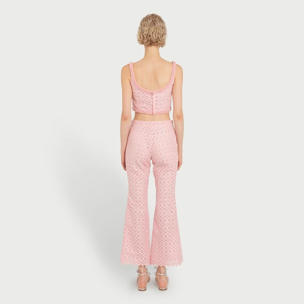 Giambattista Valli Pink Floral Macramé Pants - Giambattista Valli Pants - Romantic Couture - Shop at Coveti