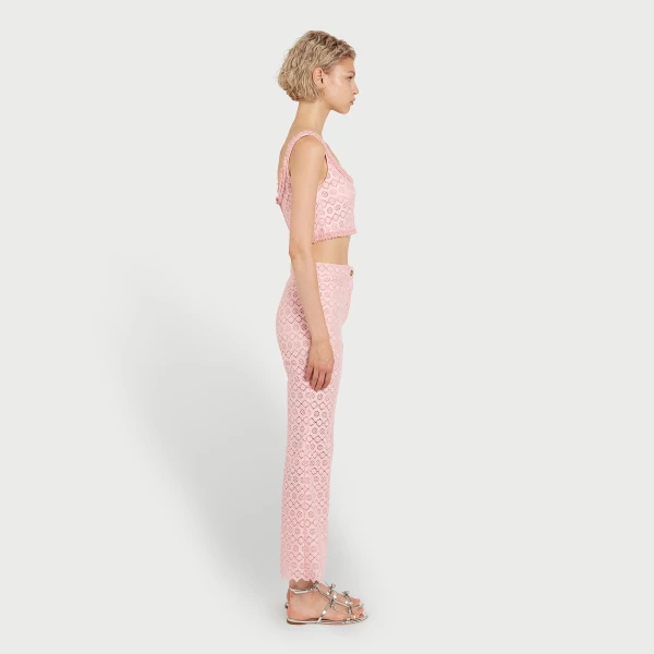 Giambattista Valli Pink Floral Macramé Pants - Giambattista Valli Pants - Romantic Couture - Shop at Coveti
