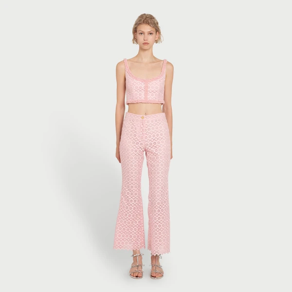 Giambattista Valli Pink Floral Macramé Pants - Giambattista Valli Pants - Romantic Couture - Shop at Coveti