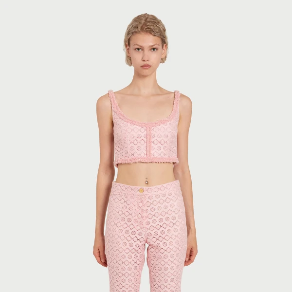 Giambattista Valli Pink Floral Macramé Top - Giambattista Valli Tops - Romantic Couture - Shop at Coveti