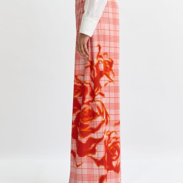Essentiel Antwerp Pink and red checked wide-leg pants with placed print - Essentiel Antwerp Pants - Colorful Belgian Design - Shop at Coveti