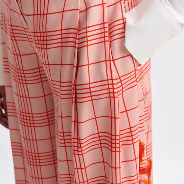 Essentiel Antwerp Pink and red checked wide-leg pants with placed print - Essentiel Antwerp Pants - Colorful Belgian Design - Shop at Coveti