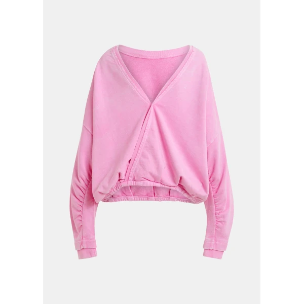 Essentiel Antwerp Pink cropped cotton sweatshirt with wrapback detail Top, view 2