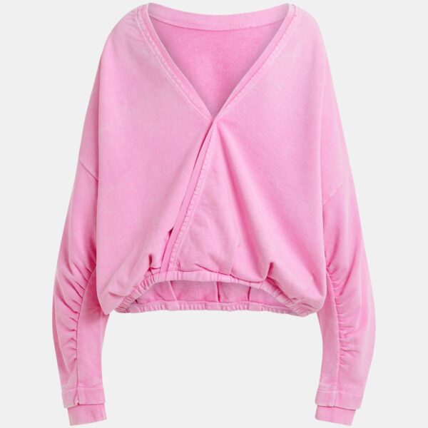 Essentiel Antwerp Pink cropped cotton sweatshirt with wrapback detail - Essentiel Antwerp Shirts - Colorful Belgian Design - Shop at Coveti