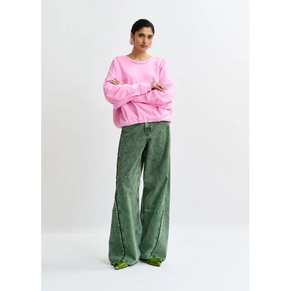 Essentiel Antwerp Pink cropped cotton sweatshirt with wrapback detail Top, view 3