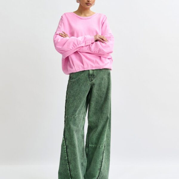 Essentiel Antwerp Pink cropped cotton sweatshirt with wrapback detail - Essentiel Antwerp Shirts - Colorful Belgian Design - Shop at Coveti