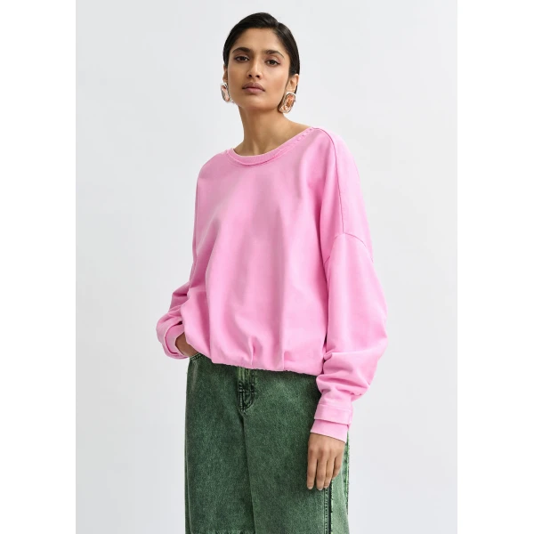 Essentiel Antwerp Pink cropped cotton sweatshirt with wrapback detail Top, view 4