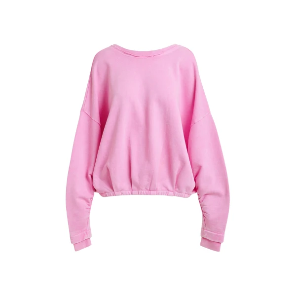 Essentiel Antwerp Pink cropped cotton sweatshirt with wrapback detail - Essentiel Antwerp Shirts - Colorful Belgian Design - Shop at Coveti