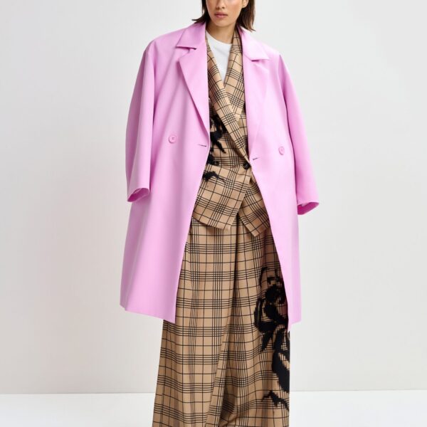 Essentiel Antwerp Pink double-breasted coat - Essentiel Antwerp Coats - Colorful Belgian Design - Shop at Coveti